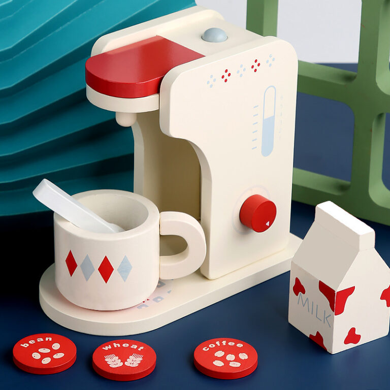 Wooden kids tea set with toaster and coffee machine