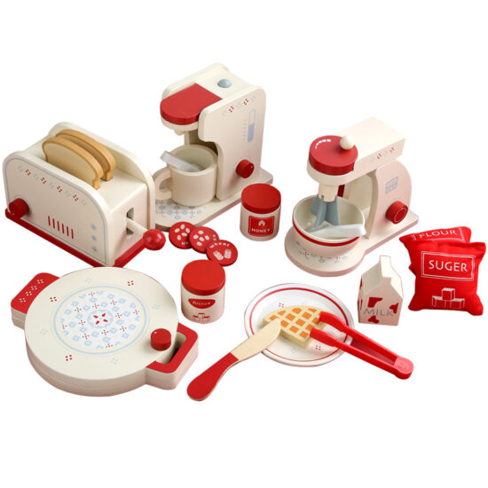 Wooden kids tea set with toaster and coffee machine