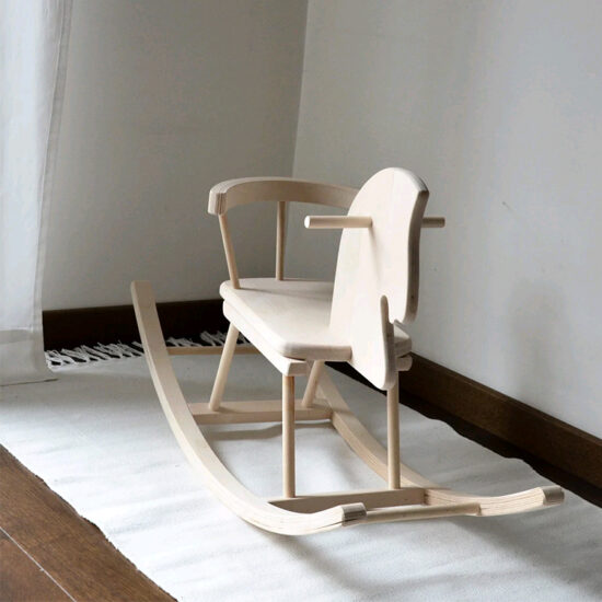 Minimalist wooden rocking horse ride-on for babies