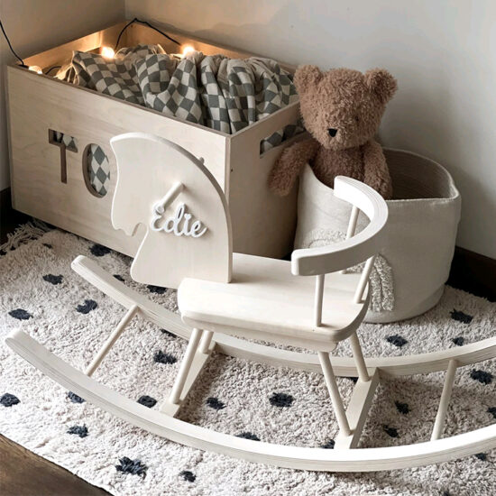 Minimalist wooden rocking horse ride-on for babies