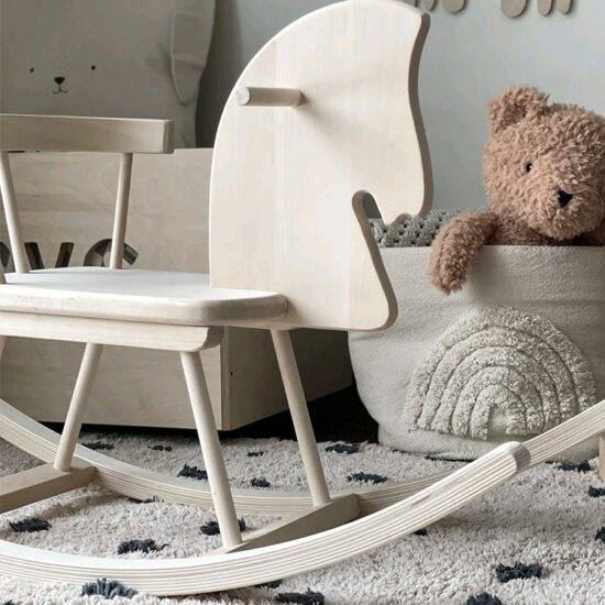 Minimalist wooden rocking horse ride-on for babies