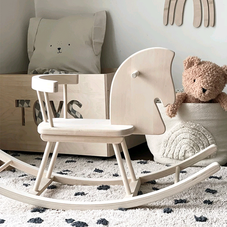 Minimalist wooden rocking horse ride-on for babies