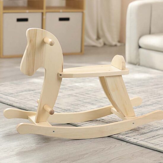 Minimalist wooden rocking horse ride-on for babies