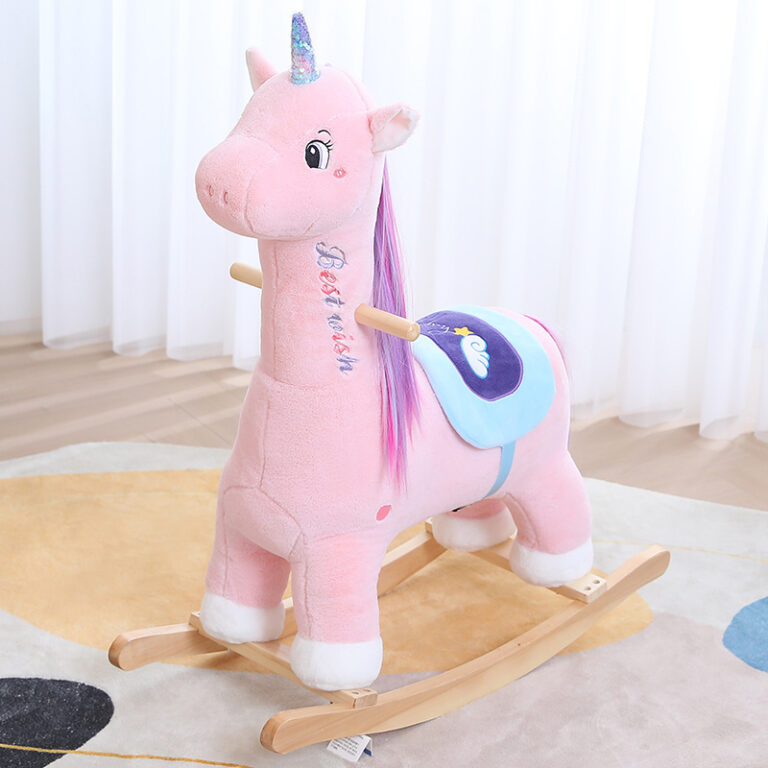 Custom plush animal wooden rocking horse