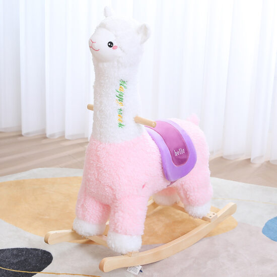 Custom plush animal wooden rocking horse