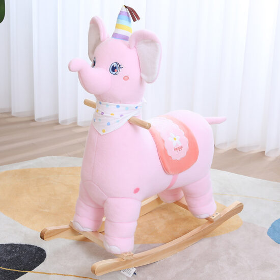Custom plush animal wooden rocking horse
