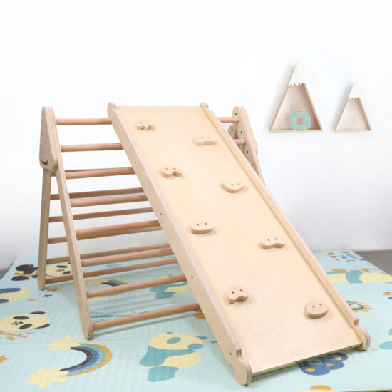 Wooden Triangle Climber with Slide for Indoor Toddlers