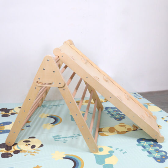Wooden Triangle Climber with Slide for Indoor Toddlers