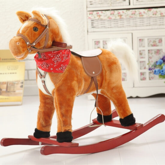 Plush rocking horse with wheels and music