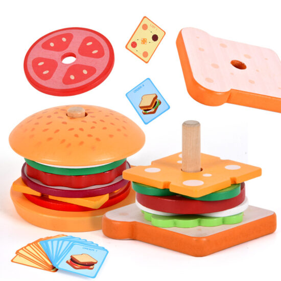 Kids Wooden Pretend Food Set with Burger and Sandwich