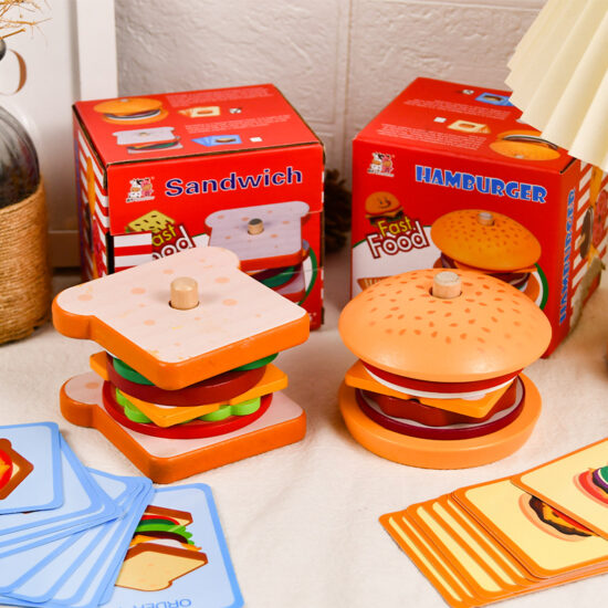 Kids Wooden Pretend Food Set with Burger and Sandwich