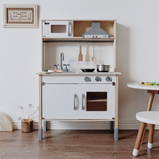 Nordic style wooden kids kitchen cooking playset