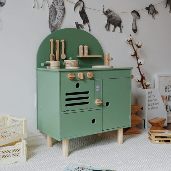 Nordic style wooden kids kitchen cooking playset
