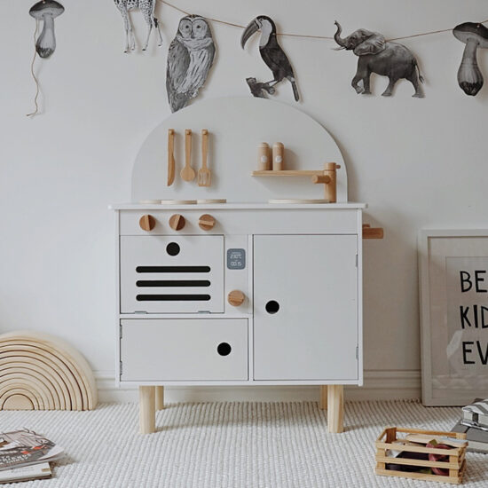 Nordic style wooden kids kitchen cooking playset