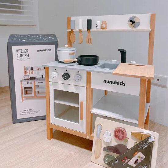 Nordic style wooden kids kitchen cooking playset