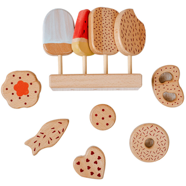 Kids Wooden Ice Cream and Cookie Pretend Play Set