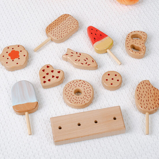 Kids Wooden Ice Cream and Cookie Pretend Play Set