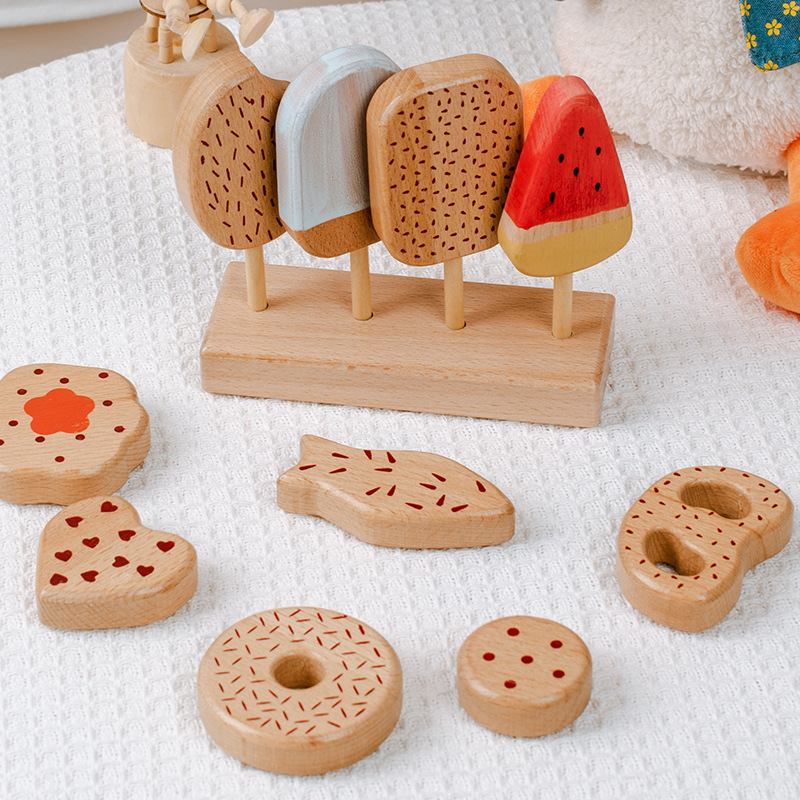 Kids Wooden Ice Cream and Cookie Pretend Play Set