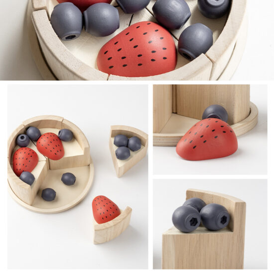 Kids Wooden Pretend Cake Cutting Playset with Fruits