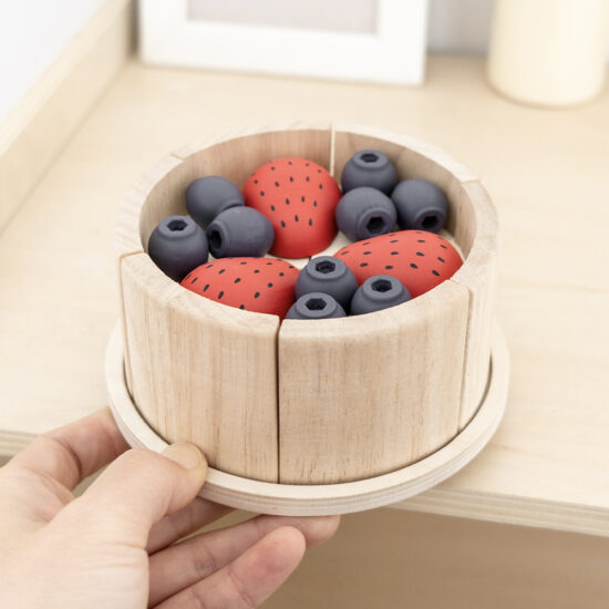 Kids Wooden Pretend Cake Cutting Playset with Fruits