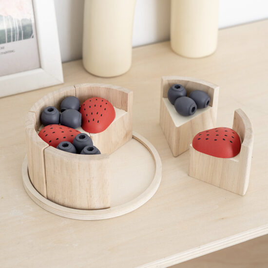 Kids Wooden Pretend Cake Cutting Playset with Fruits