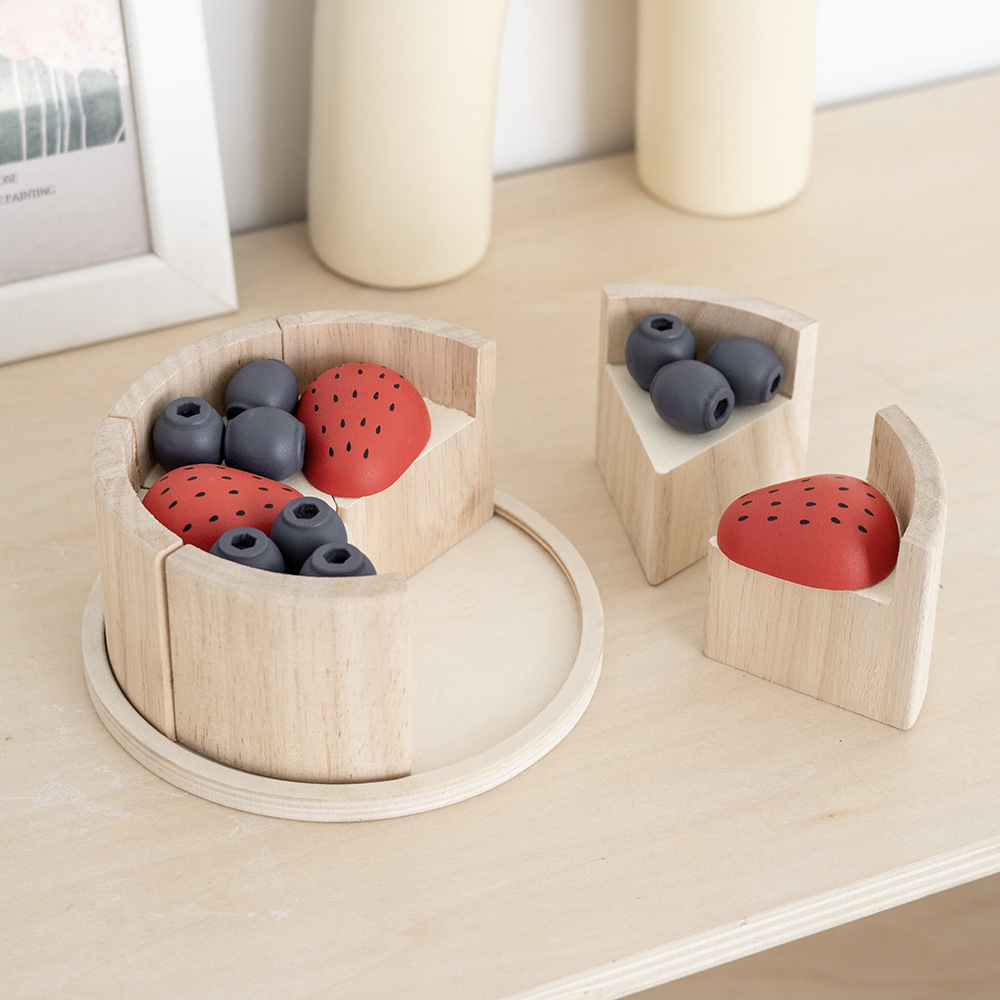 Kids Wooden Pretend Cake Cutting Playset with Fruits