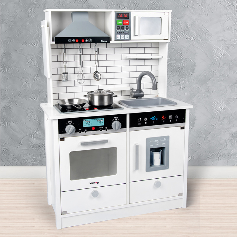 Wooden pretend kitchen with fridge for kids cooking play