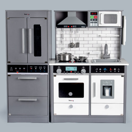 Wooden pretend kitchen with fridge for kids cooking play