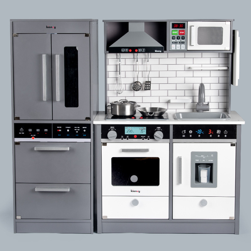 Wooden pretend kitchen with fridge for kids cooking play