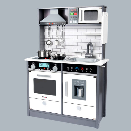 Wooden pretend kitchen with fridge for kids cooking play