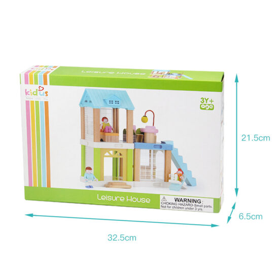 Wooden dollhouse villa playset with track for kids