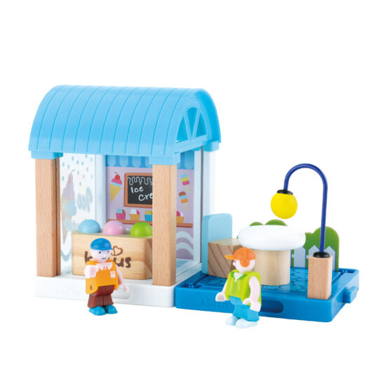Wooden dollhouse villa playset with track for kids