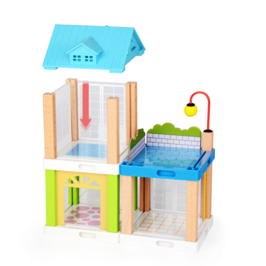 Wooden dollhouse villa playset with track for kids