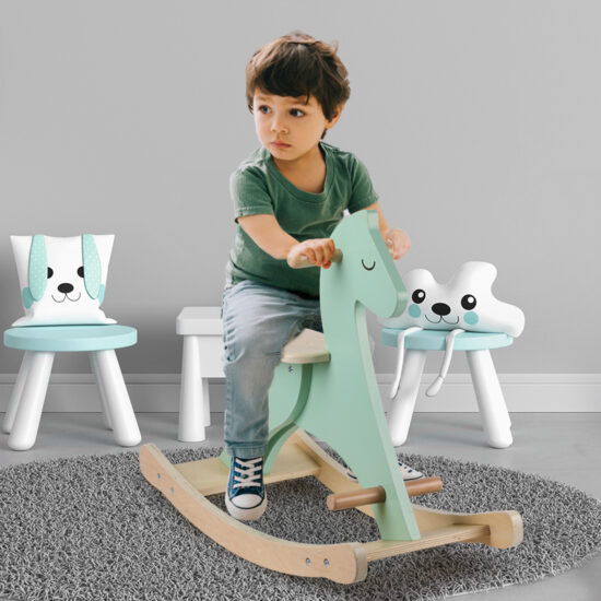Custom wooden knight balance rocking horse toy